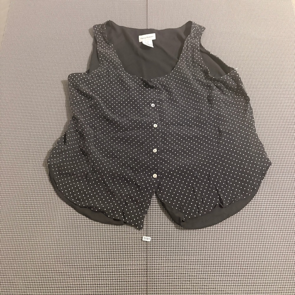 Rena Rowan Womens 22W Black White Polka Dot Polyester Sleeveless Button Top